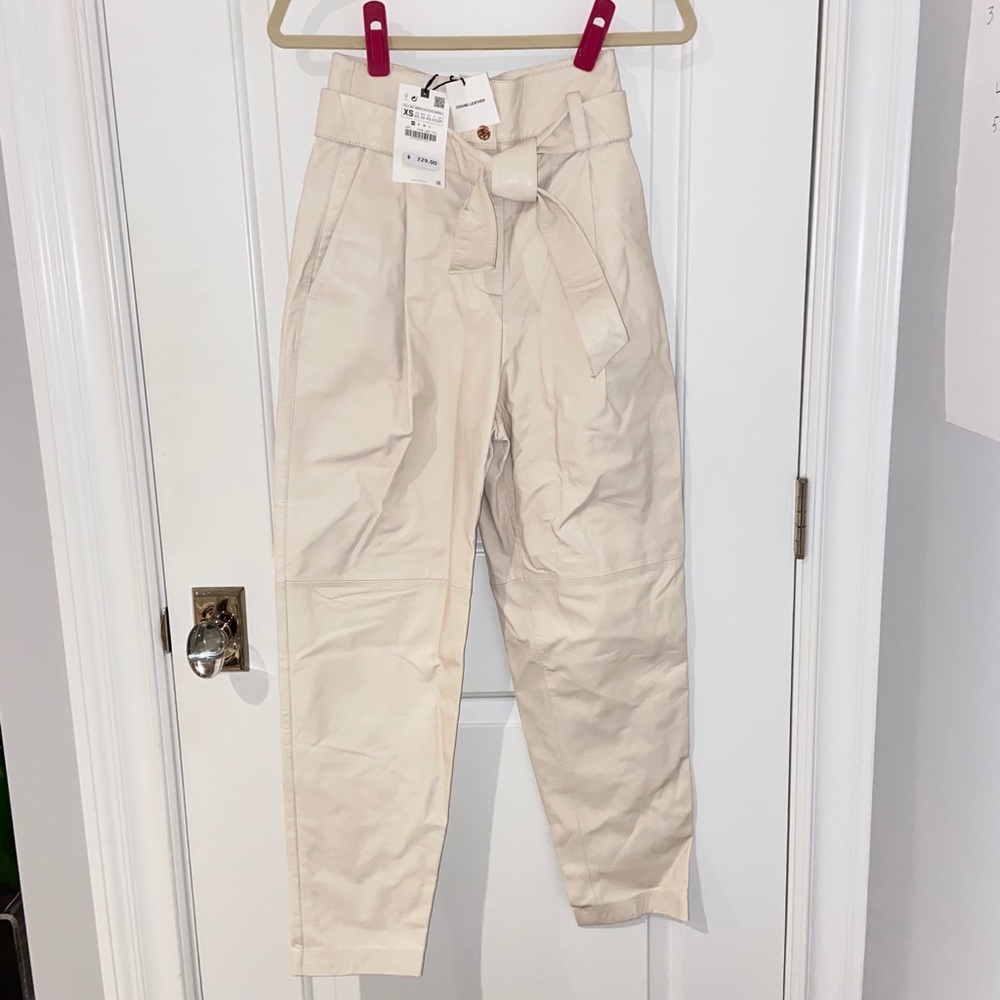 NWT Zara Belted High Rise Genuine Leather Pants